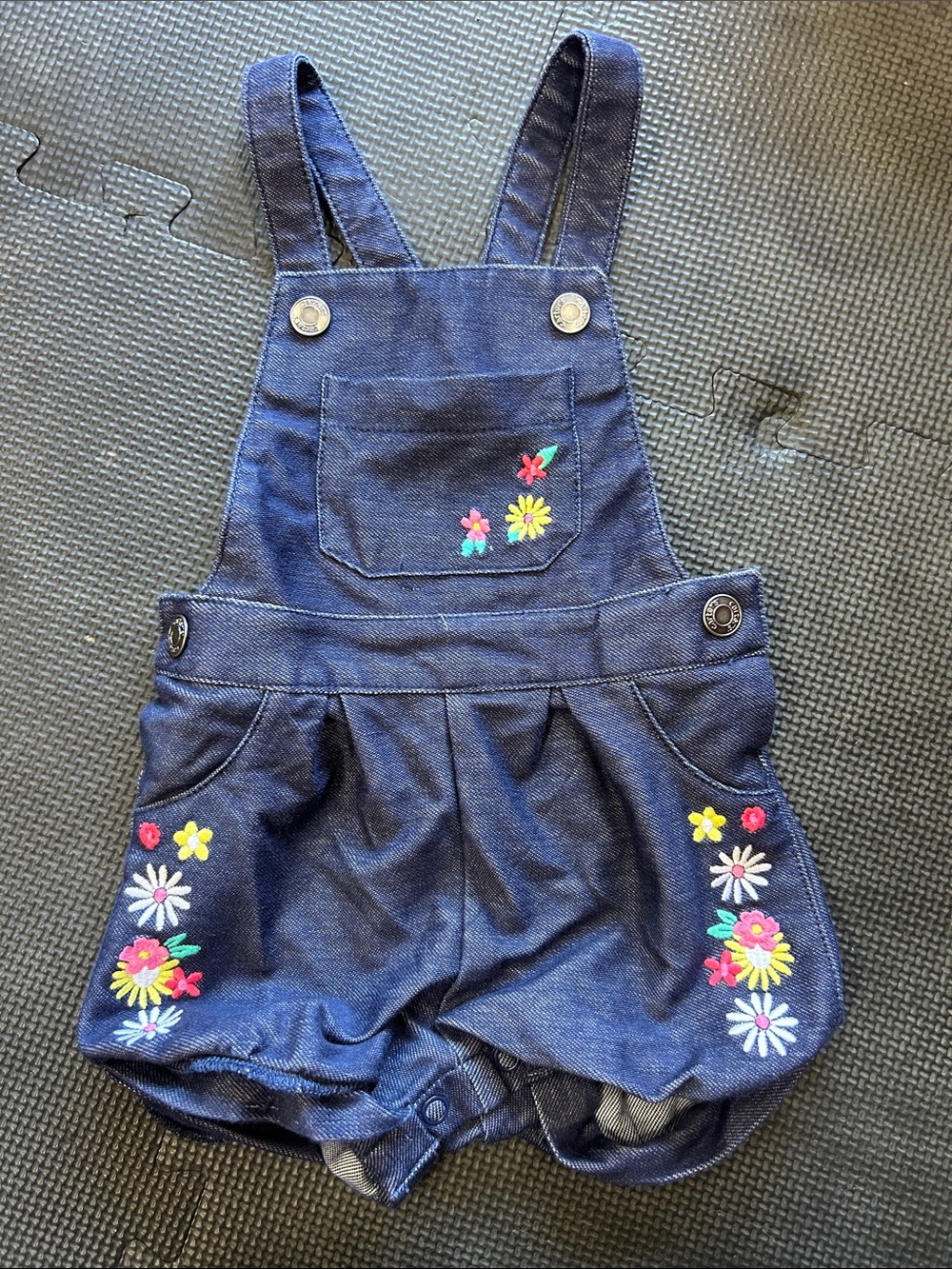 Carter's Navy Floral Embroidered Denim Overalls
